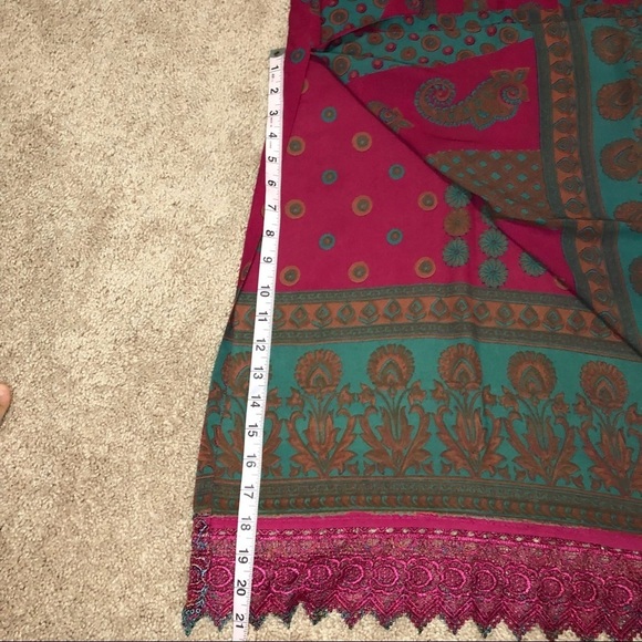 Kurti Magenta Blue Print Long Sleeve Side Slits Sheer Lightweight Tunic Dress - Picture 13 of 13